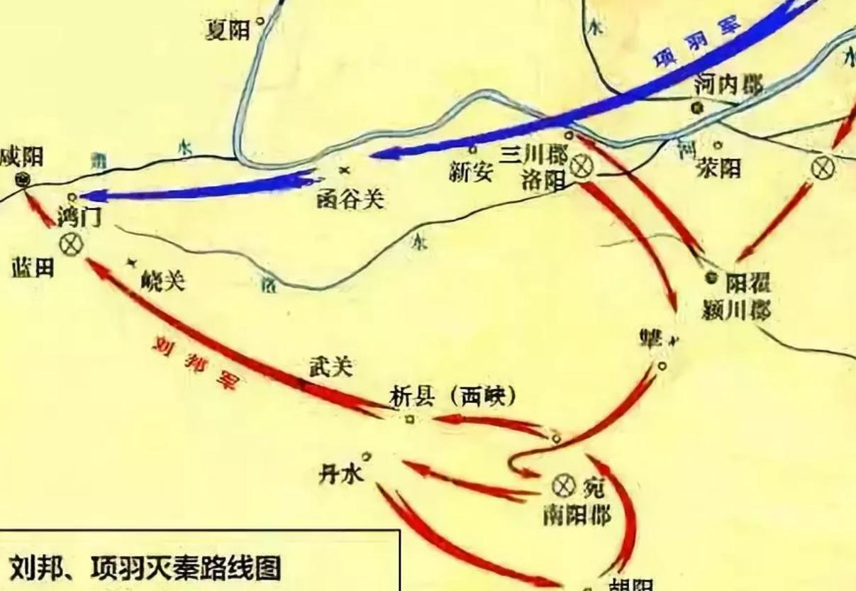 先入关中者为王。印象中，都说项羽去关中的时候，是绕了路的。其实刘邦绕的更厉害。。