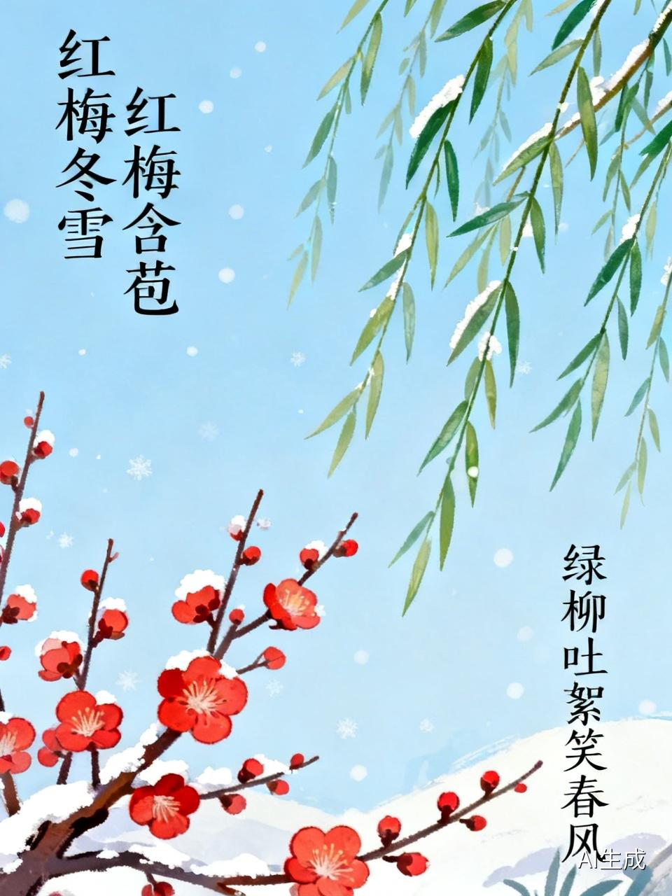 下联：绿柳吐絮笑春风。
