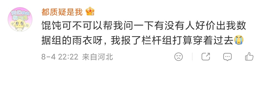 有人出数据组之前卖的那个雨衣吗？ 