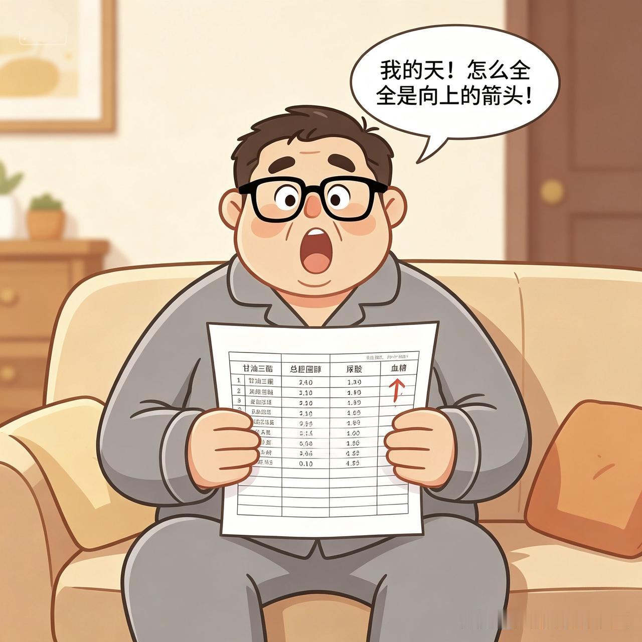 每日幽默：体检报告的“玄学”职场人体检报告 
老公拿到体检报告，看着那一串向上的