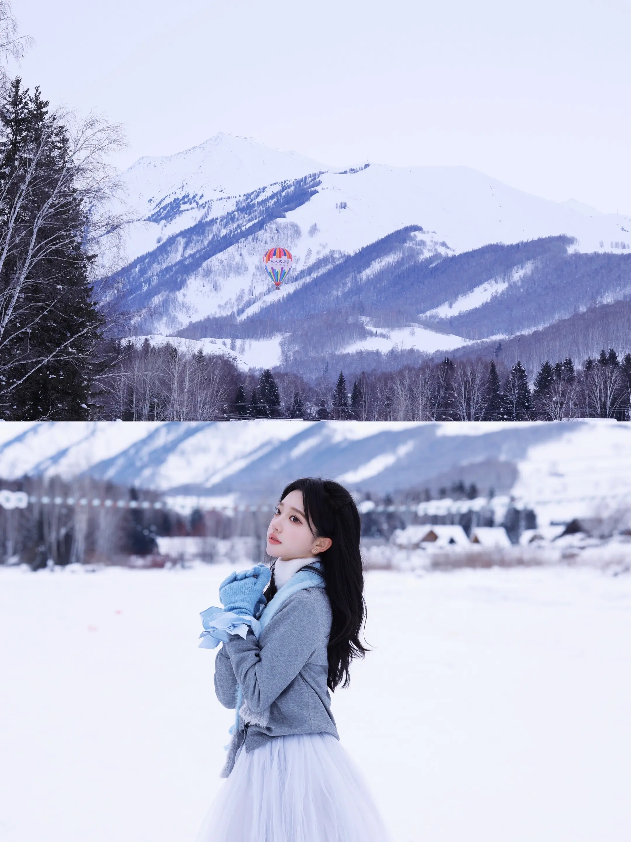 天色与雪色之间。