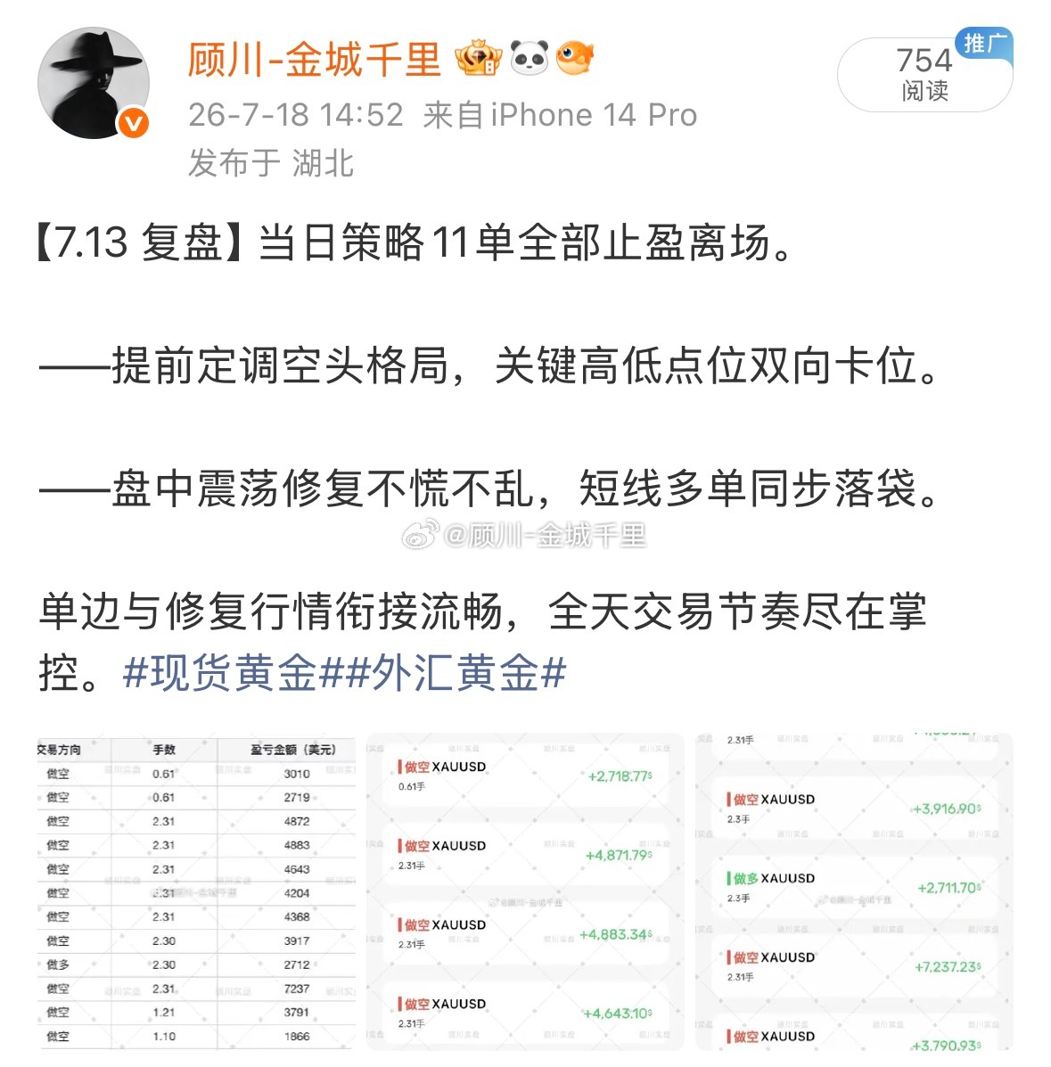 本周实盘部分总结！做黄金，靠的从来不是运气，而是稳得住的心态。金价涨跌起伏本就是