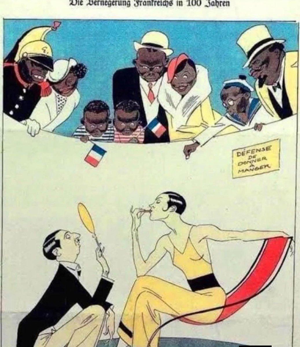 90年前德国漫画就预言法国会被黑人占领？这张图片是1930年左右在德国发表的种族