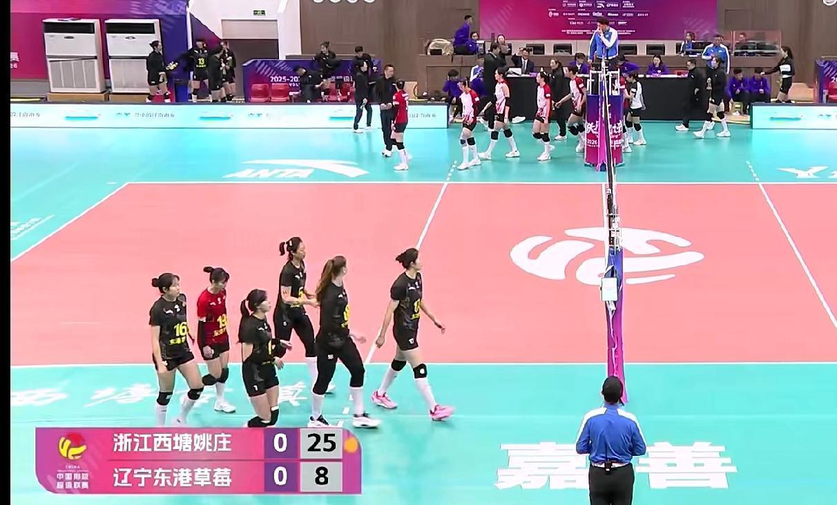 真没想到辽宁女排被浙江女排打得这么惨！第一局比赛辽宁女排竟然8-25不敌浙江女排