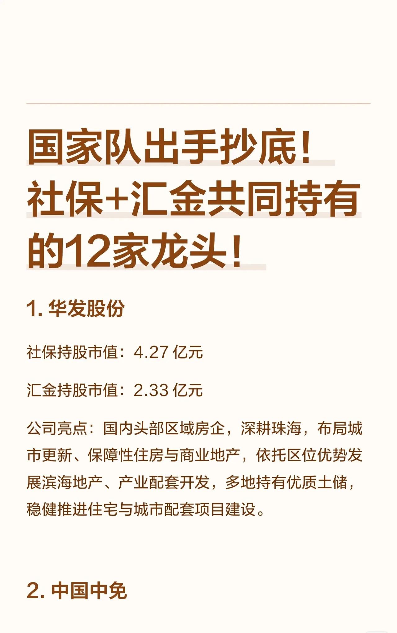 【国家队出手抄底！社保+汇金共同持有的12家龙头曝光🔥】

市场震荡之际，“国
