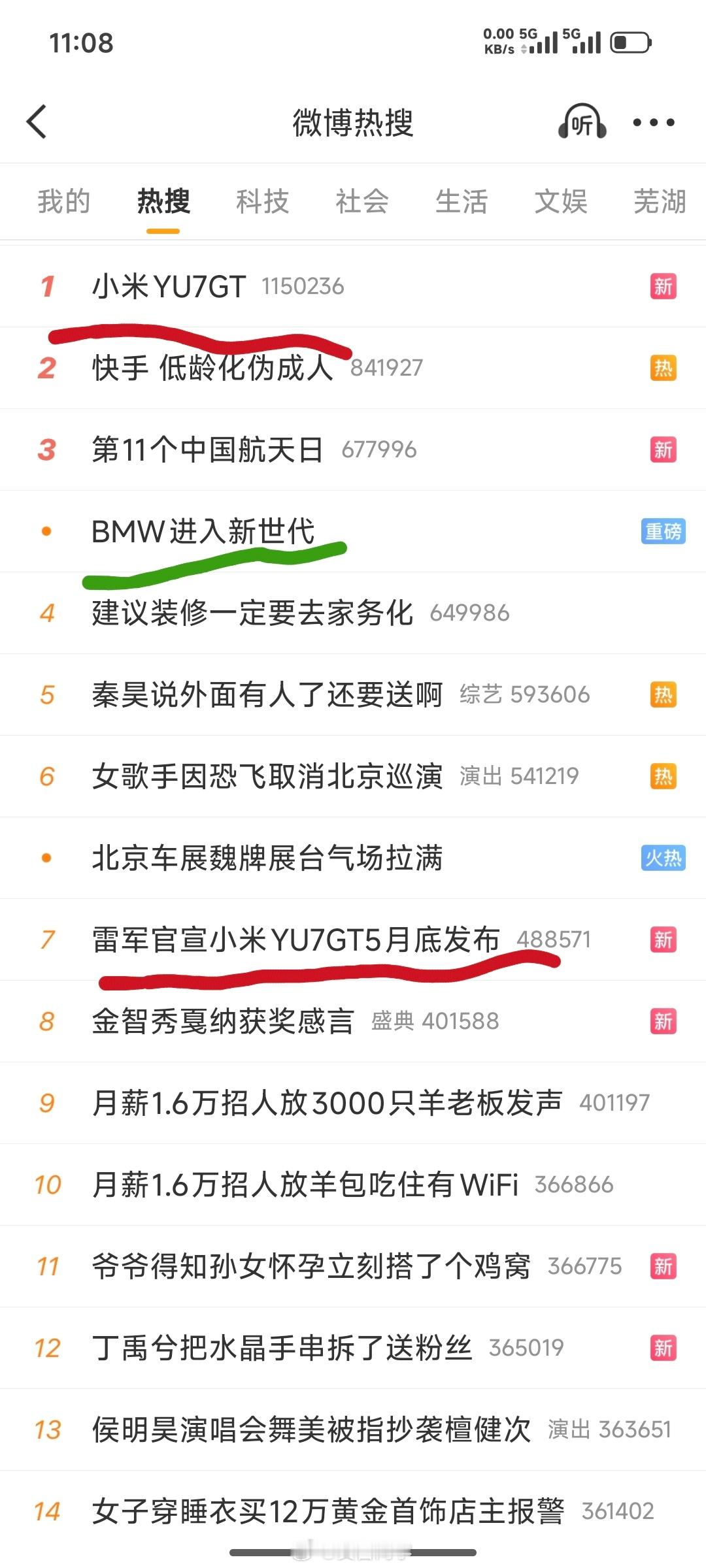 2026北京车展，刚刚看了一下热搜榜单！小米YU7GT是榜一大哥！第七名还有一个