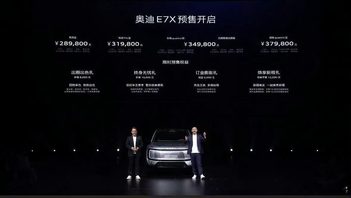 奥迪E7X价格来了！先锋型、先锋Pro型、先锋quattro型、先锋智能远航版，