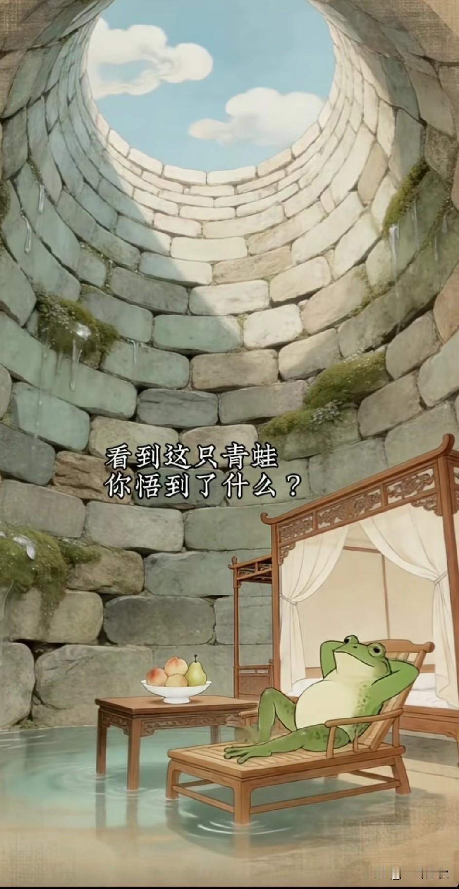 坐井观天青蛙，无忧无虑，没有烦恼。或者才是生活最好的安排。