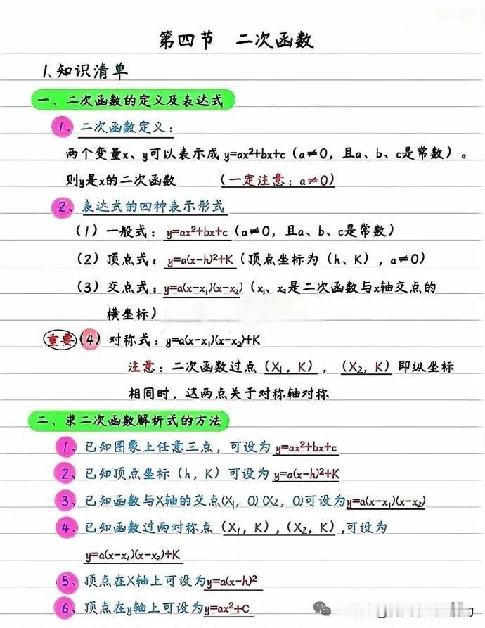 初中数学二次函数知识点汇总，很多技巧可以使用。帮助快速解题。
初中数学讲透中考