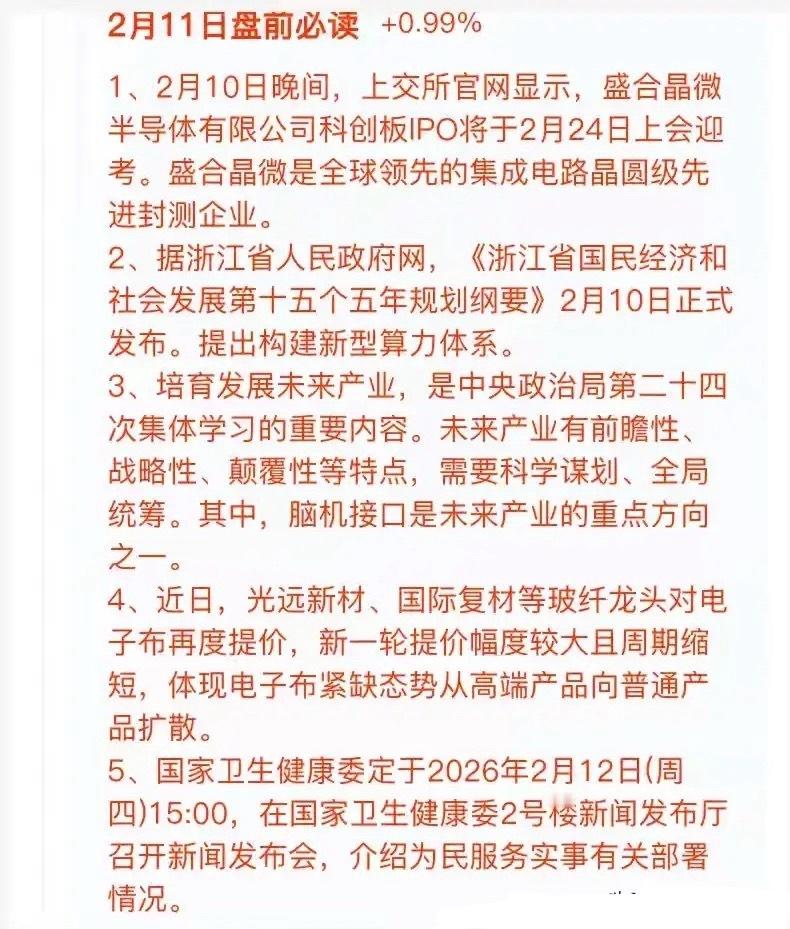 2月11日盘前必读：五大核心事件引爆市场，相关概念龙头有哪些？1. 盛合晶微科创