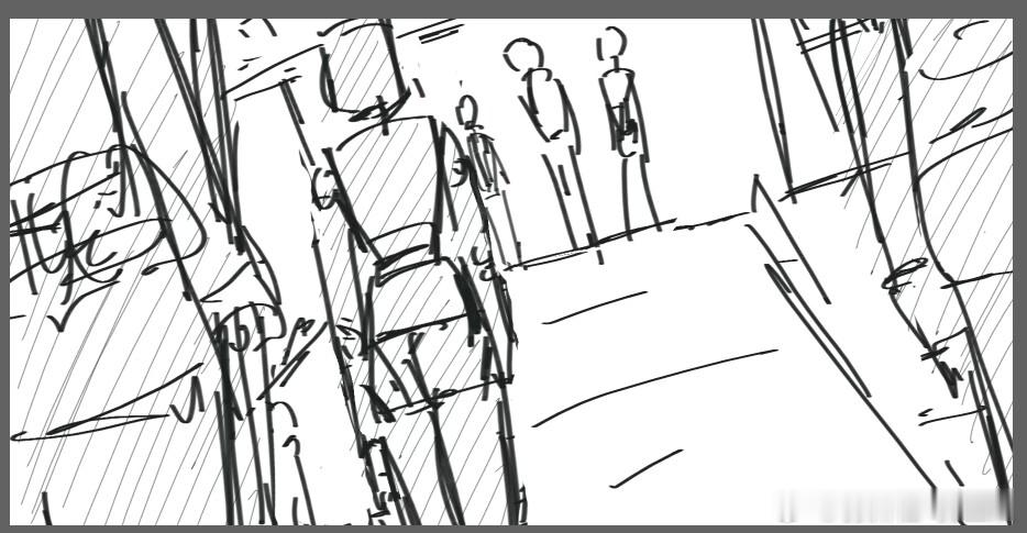 嗯……构图定了，牢蒋在遮阳棚下，会是仅有的处于阴影中的角色 ​​​