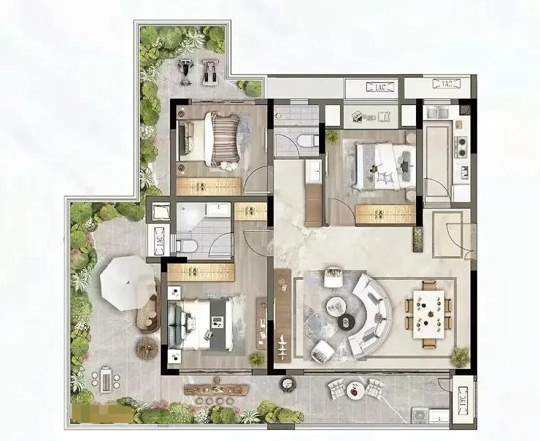 此宅融山水于日常，把“采菊东篱下”的逍遥，直接搬进了城市中心。
 
全屋被大花园