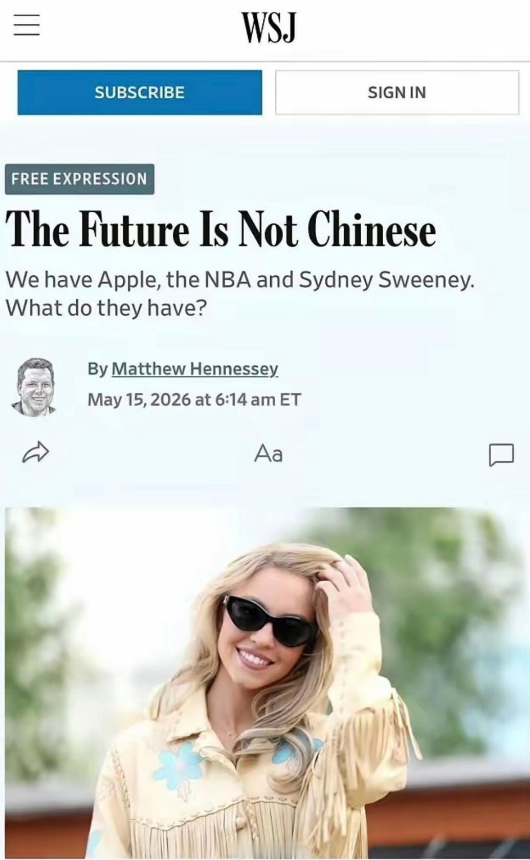 华尔街日报脑子被驴踢了，说未来不属中国，就因为苹果、NBA和悉尼妹？我特么直接笑