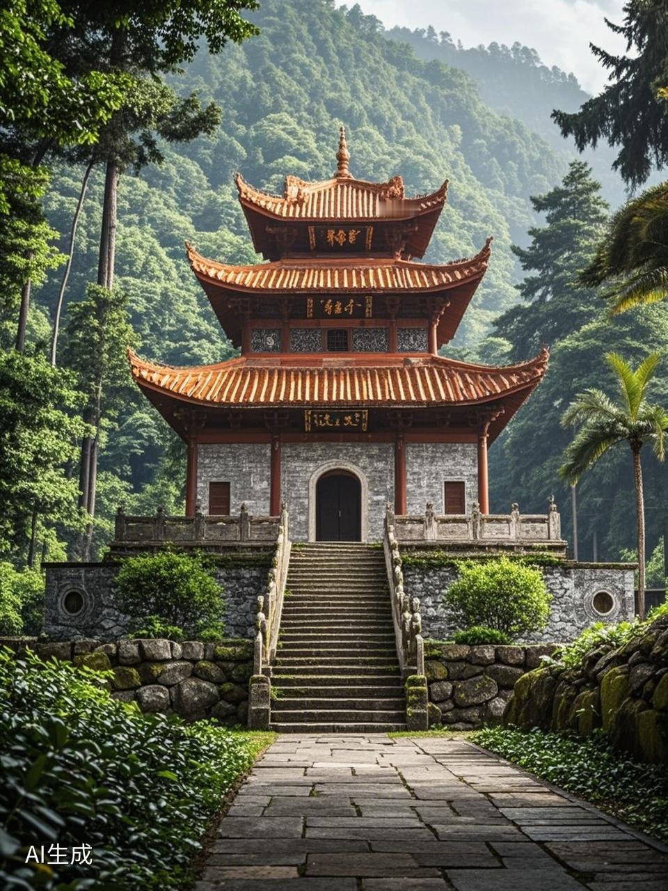 AI妙生图山髙林密藏古寺。