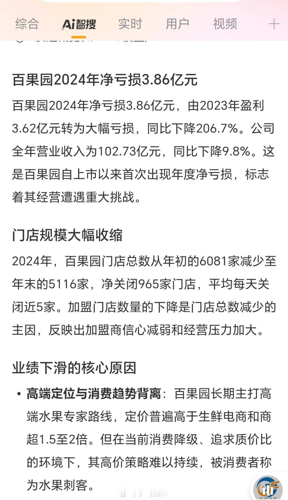百果园称不会迎合消费者百果园2024年净亏损3.86亿元，全国门店一年锐减965