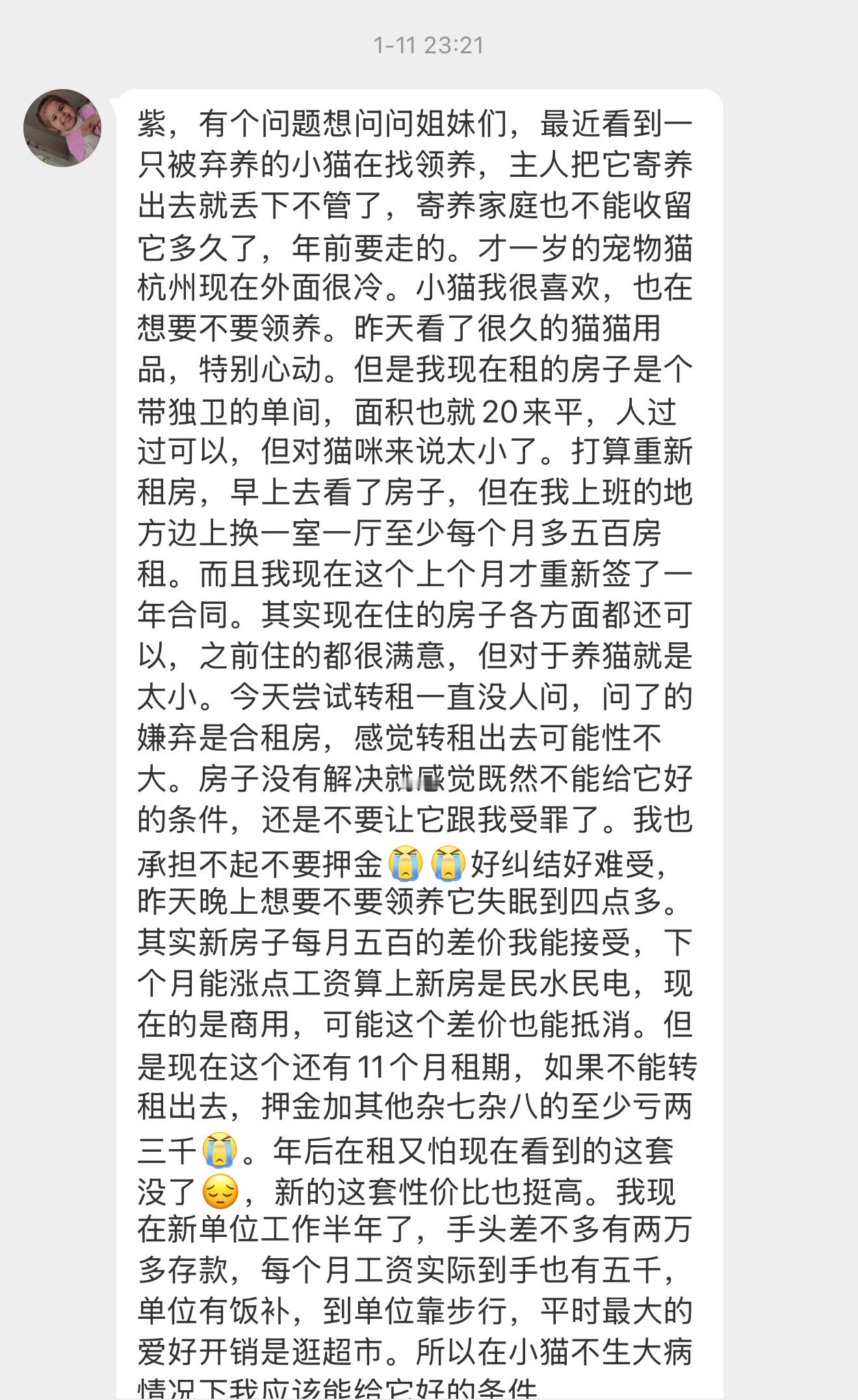 【紫，有个问题想问问姐妹们，最近看到一只被弃养的小猫在找领养，主人把它寄养出去就