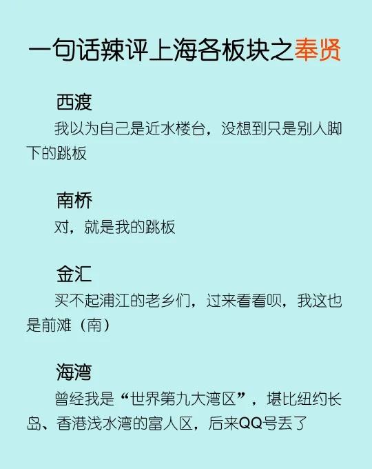 一句话辣评上海各区之奉贤
每日分享干货分享 上海citywalk 有趣的地名 @