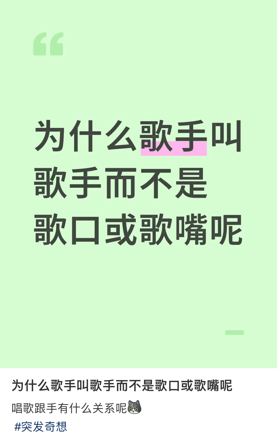 为什么歌手叫歌手而不是歌口或歌嘴呢 ​​​