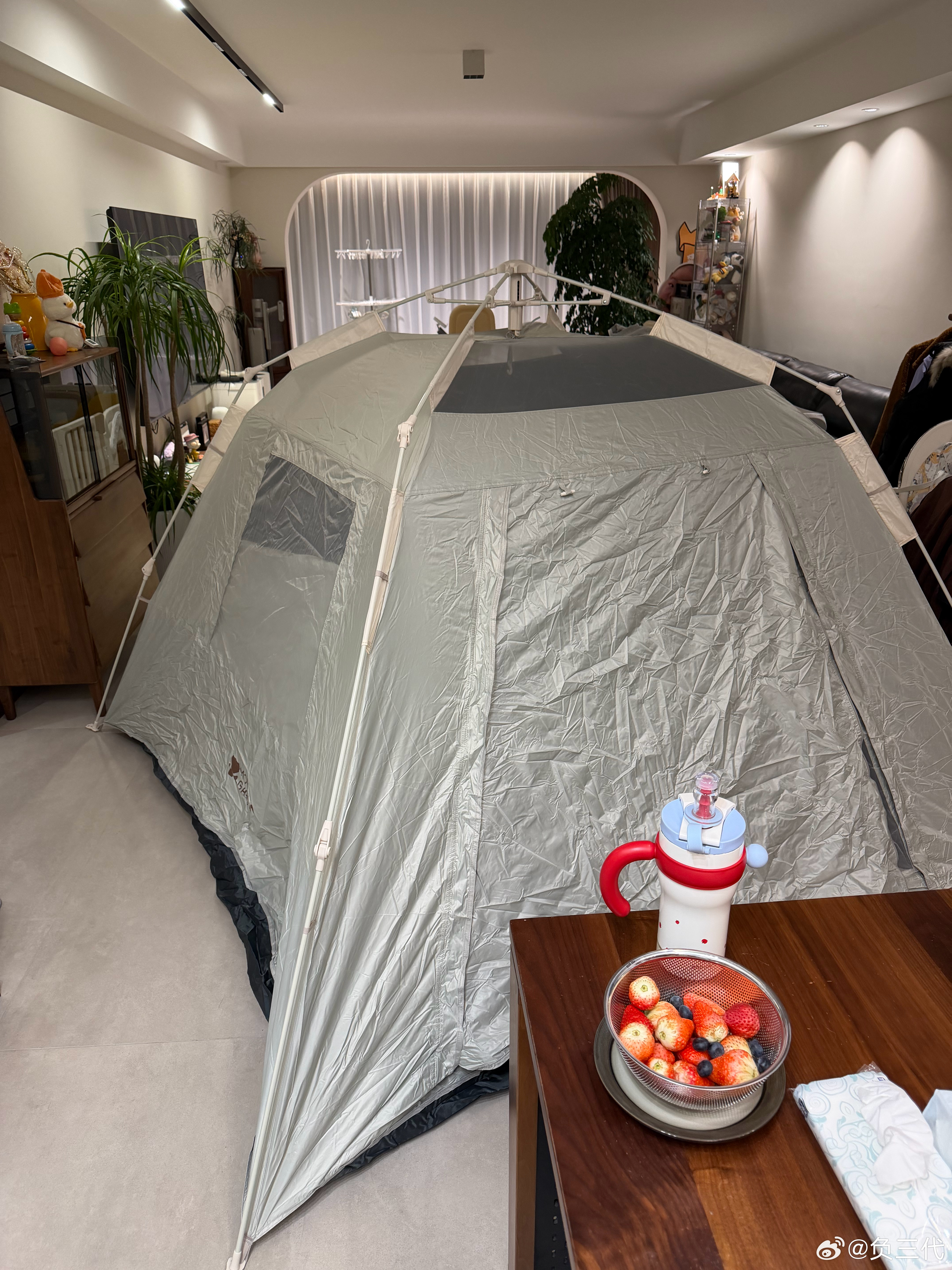 买的遛娃帐篷到了，好大一顶。感觉能睡四五个人