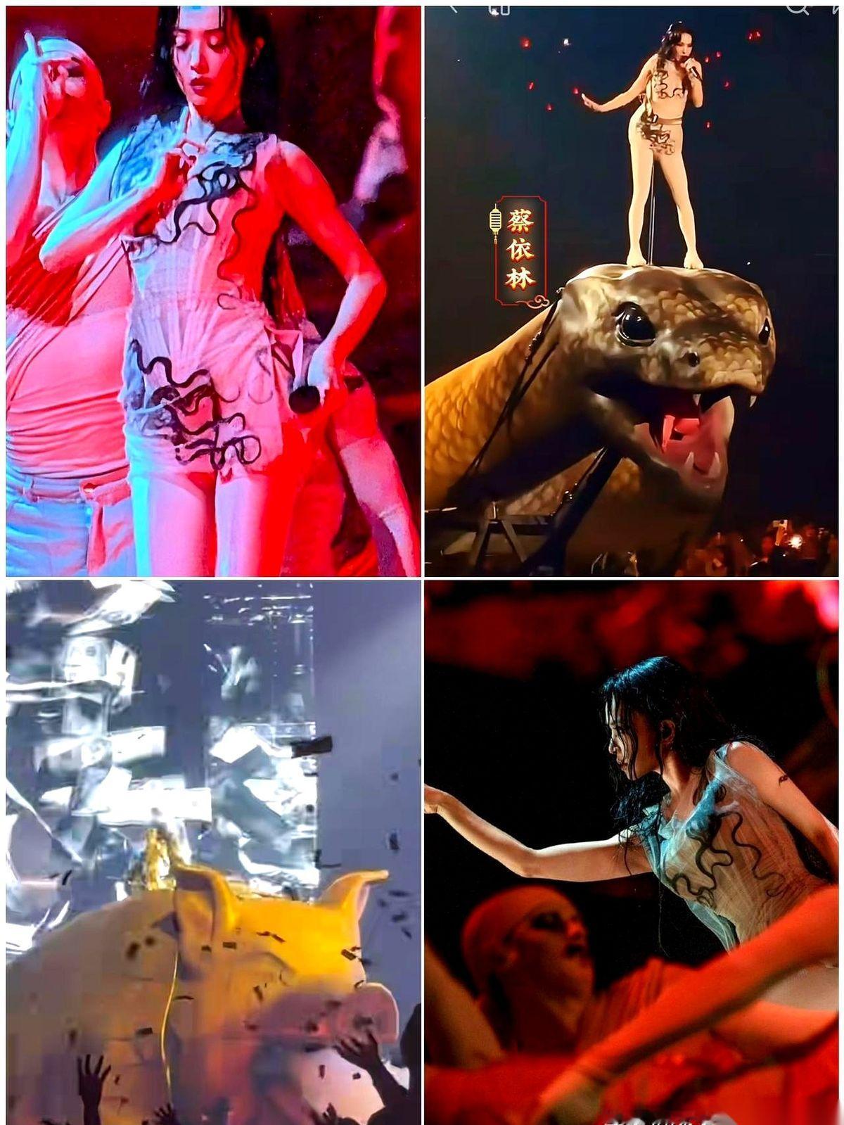 刷到蔡依林演唱会那几张图，我后背一凉。
满眼血红的光，一堆羊头、怪异的人形符号…