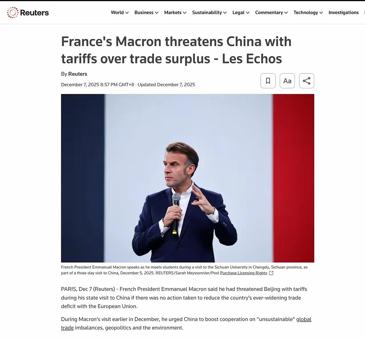 现在整个欧洲整体倒向中国了

先看法国，嘴上喊着欢迎中国投资，实际行动比谁都积极