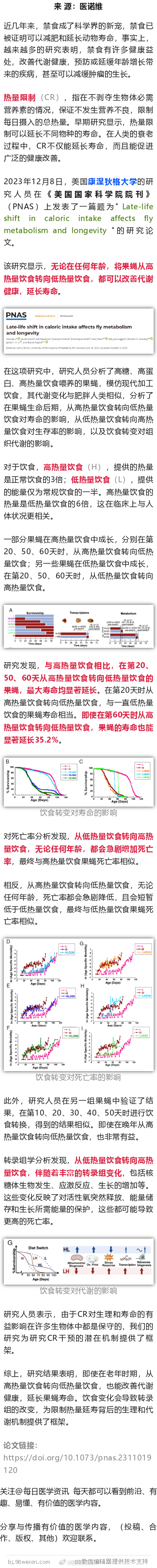 PNAS：无论任何年龄，少吃都能改善代谢，延长寿命2023年12月8日，美国康涅