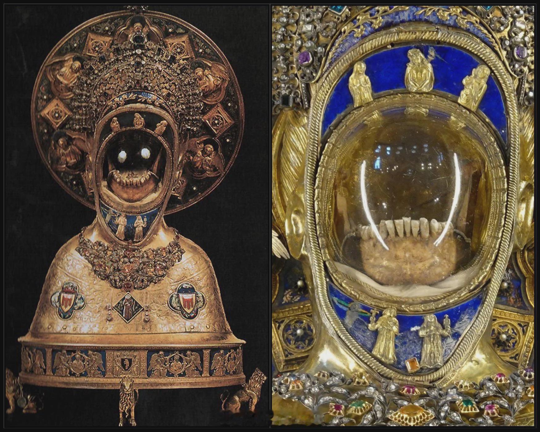 这是帕多瓦圣安东尼大教堂圣安东尼的下颚骨和“不朽舌头”圣安东尼于 1231 年死