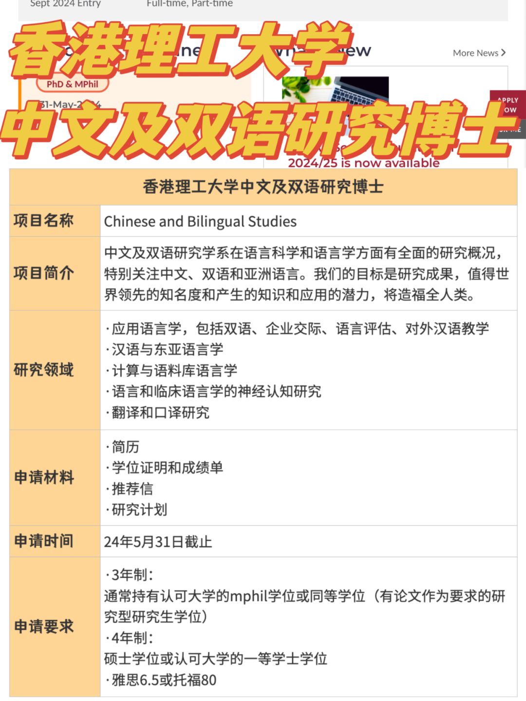香港理工大学丨24年中文及双语研究博士