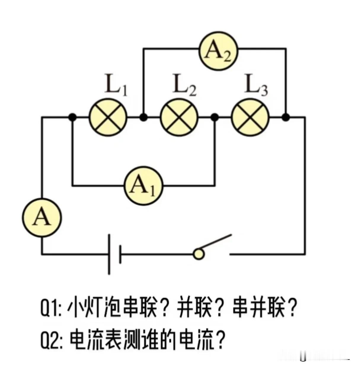 求指教[祈祷]初三电学：这是串联还是并联？电流表测谁的电流？