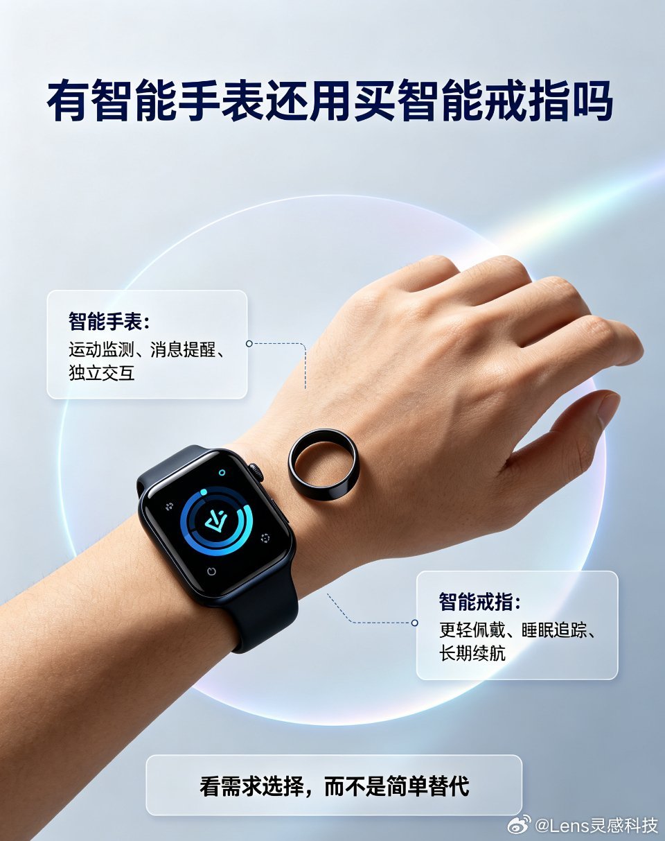 有智能手表还用买智能戒指吗智能手表功能更全面，运动监测、消息提醒、独立交互都能覆