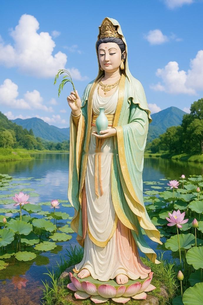 祈大悲观世音，杨枝净水遍洒三千，息灾增福，万事吉祥。 ​​​