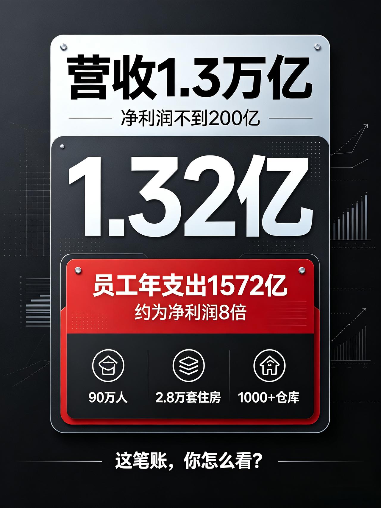 营收1.3万亿，净利润不到200亿！90万人每月等发工资，这笔账你怎么看？
 