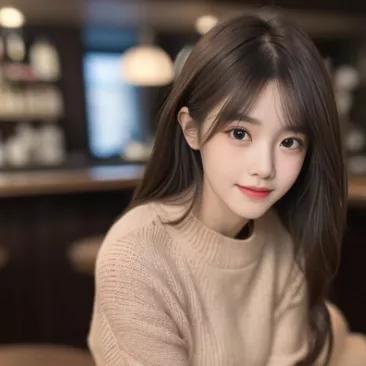 温暖咖啡馆里，甜美少女微笑如春秋日里的咖啡馆 咖啡馆照 温柔咖啡店美女 美女咖啡