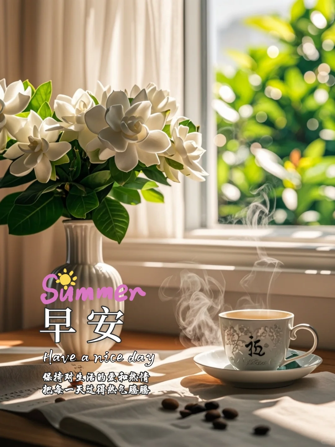 夏天芬芳的栀子花｜早安日签｜早安海报