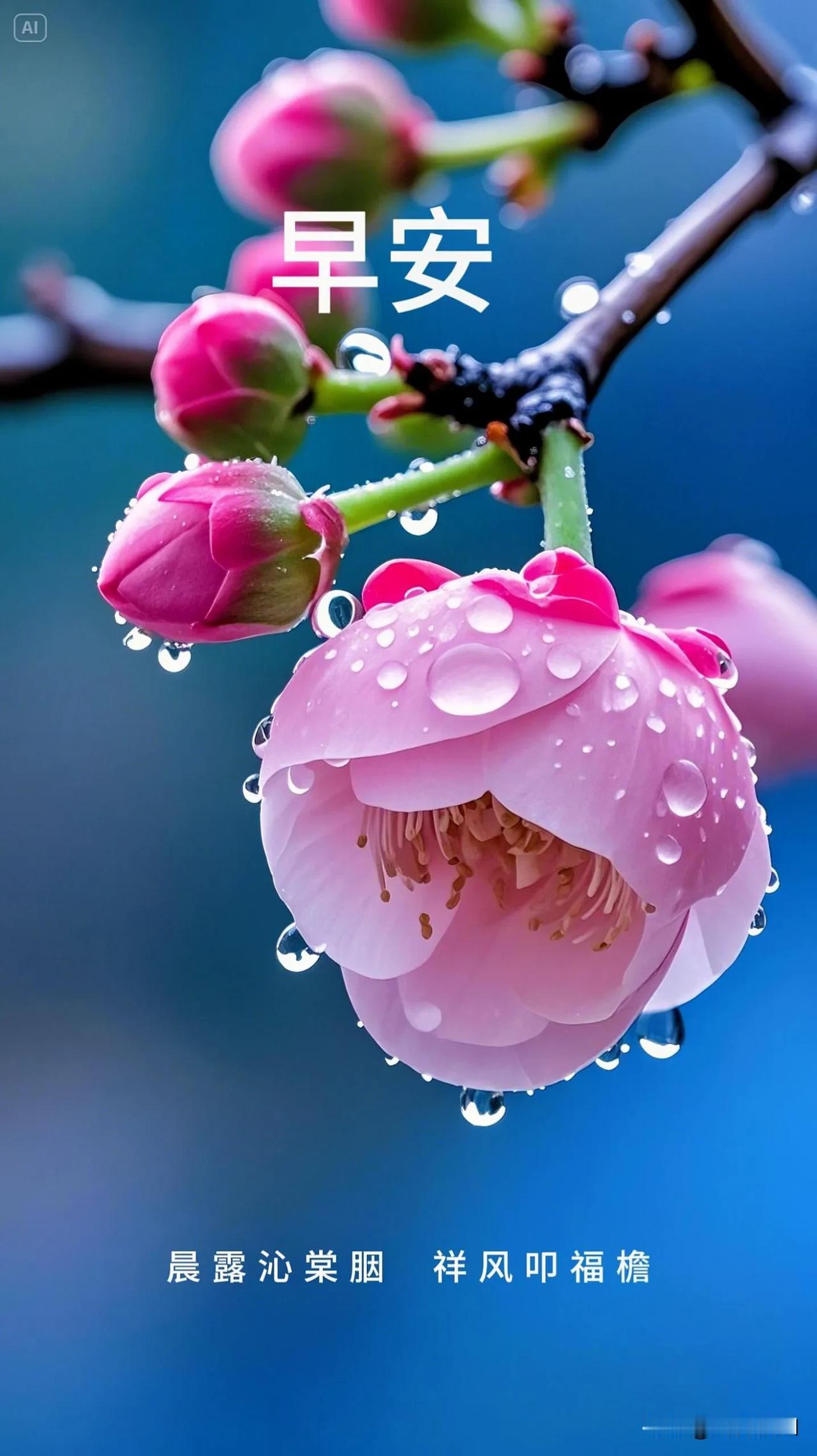 早安心语:晨露沁棠胭，祥风叩福檐，早安吉祥！