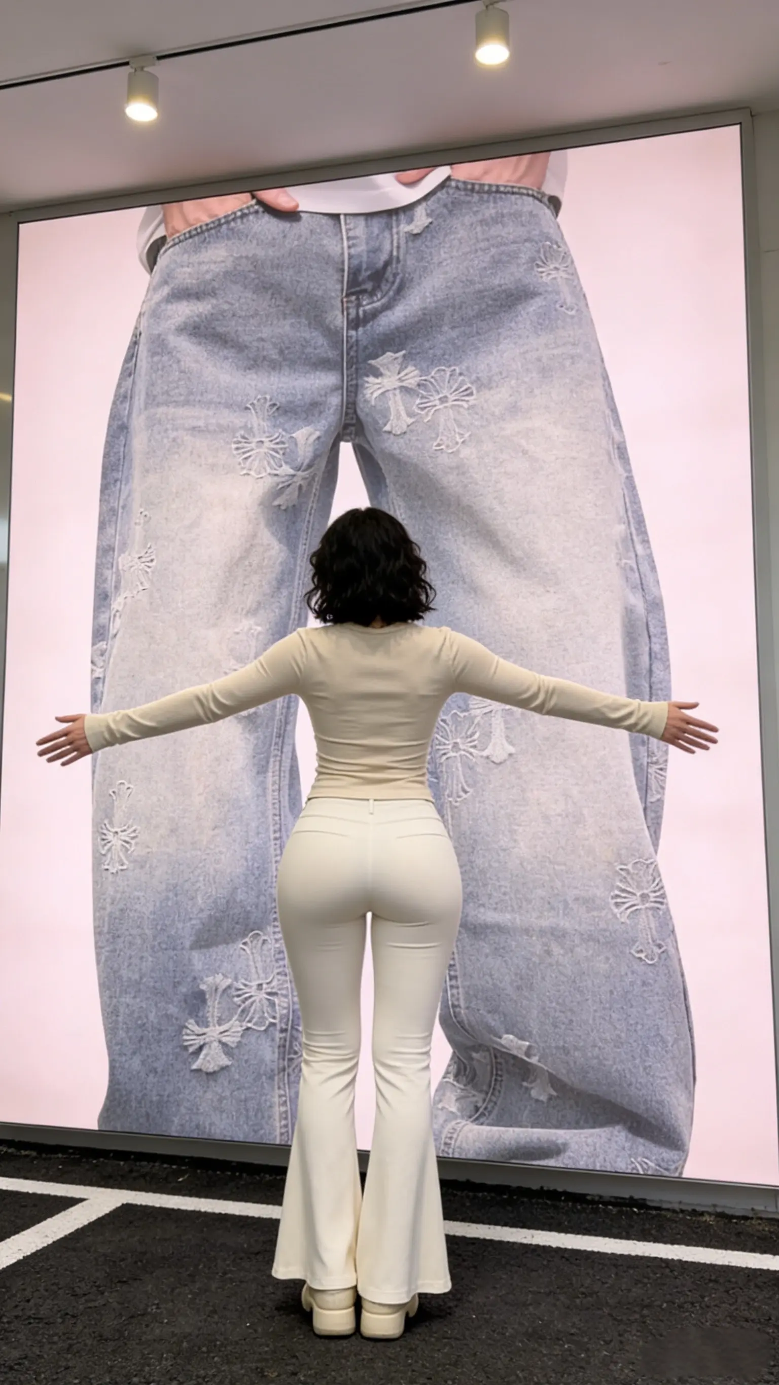 春夏款刺绣克罗男士直筒牛仔裤休闲宽松复古做旧设计感做旧水洗