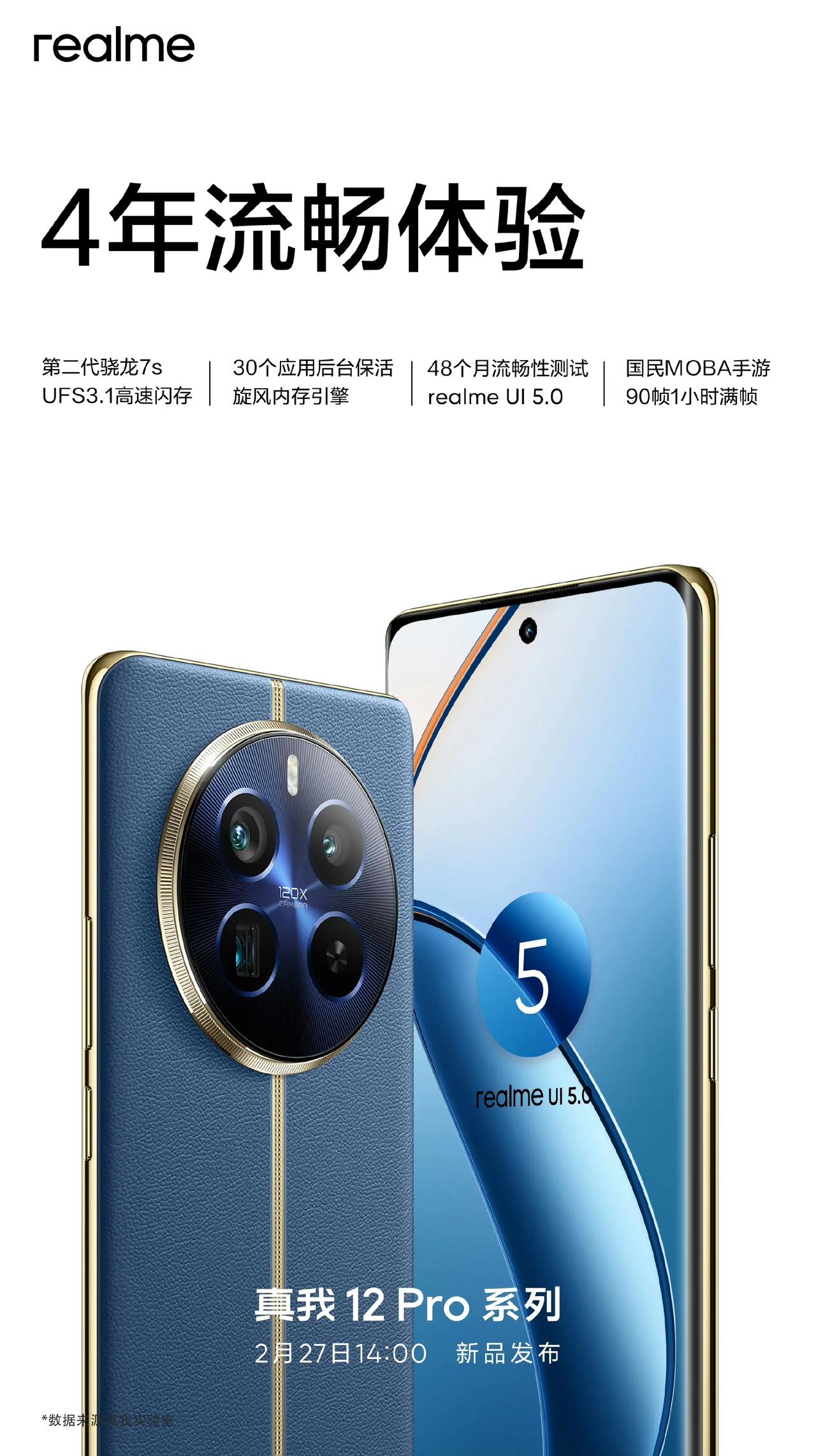 骁龙7s Gen2处理器和UFS3.1的内存，真我12 Pro，号称4年流畅体验