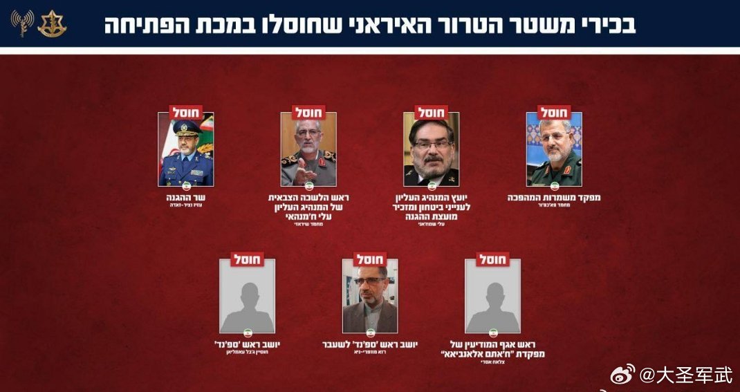 以色列国防军：伊朗伊斯兰革命卫队司令、国防部长和其他高级官员死亡。以色列宣布袭击