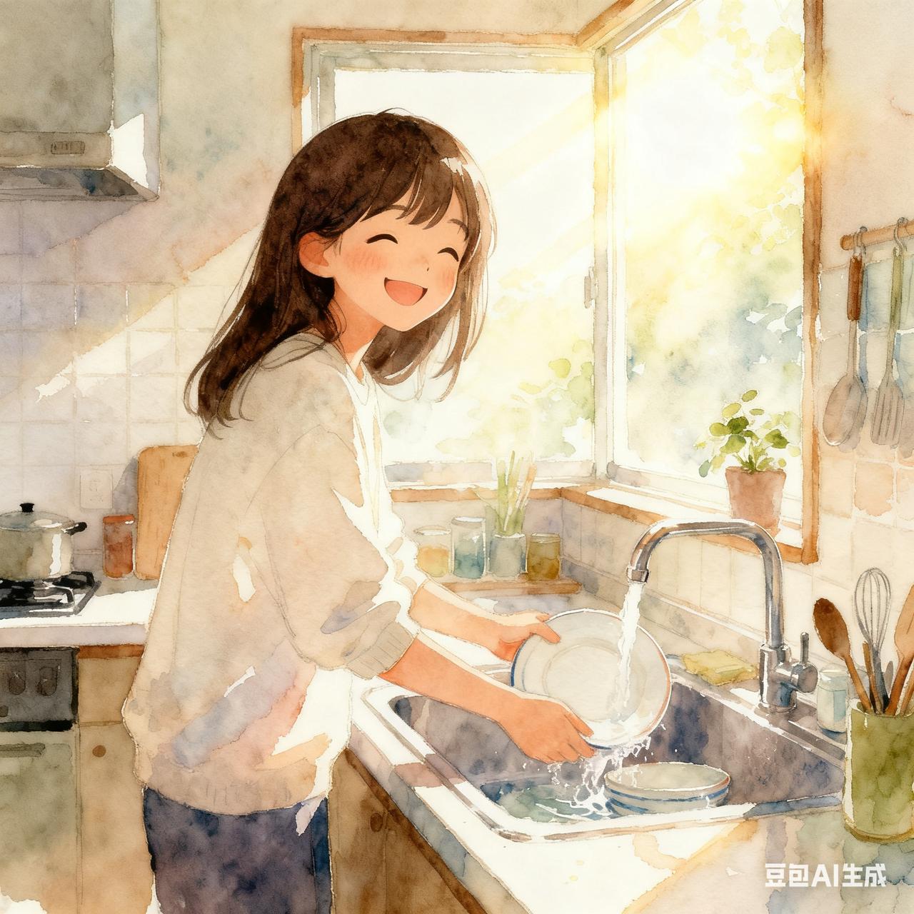 今天晚上我洗了是平时三倍还多的碗，可我不觉得累！

因为家里来客人，大家吃的开心