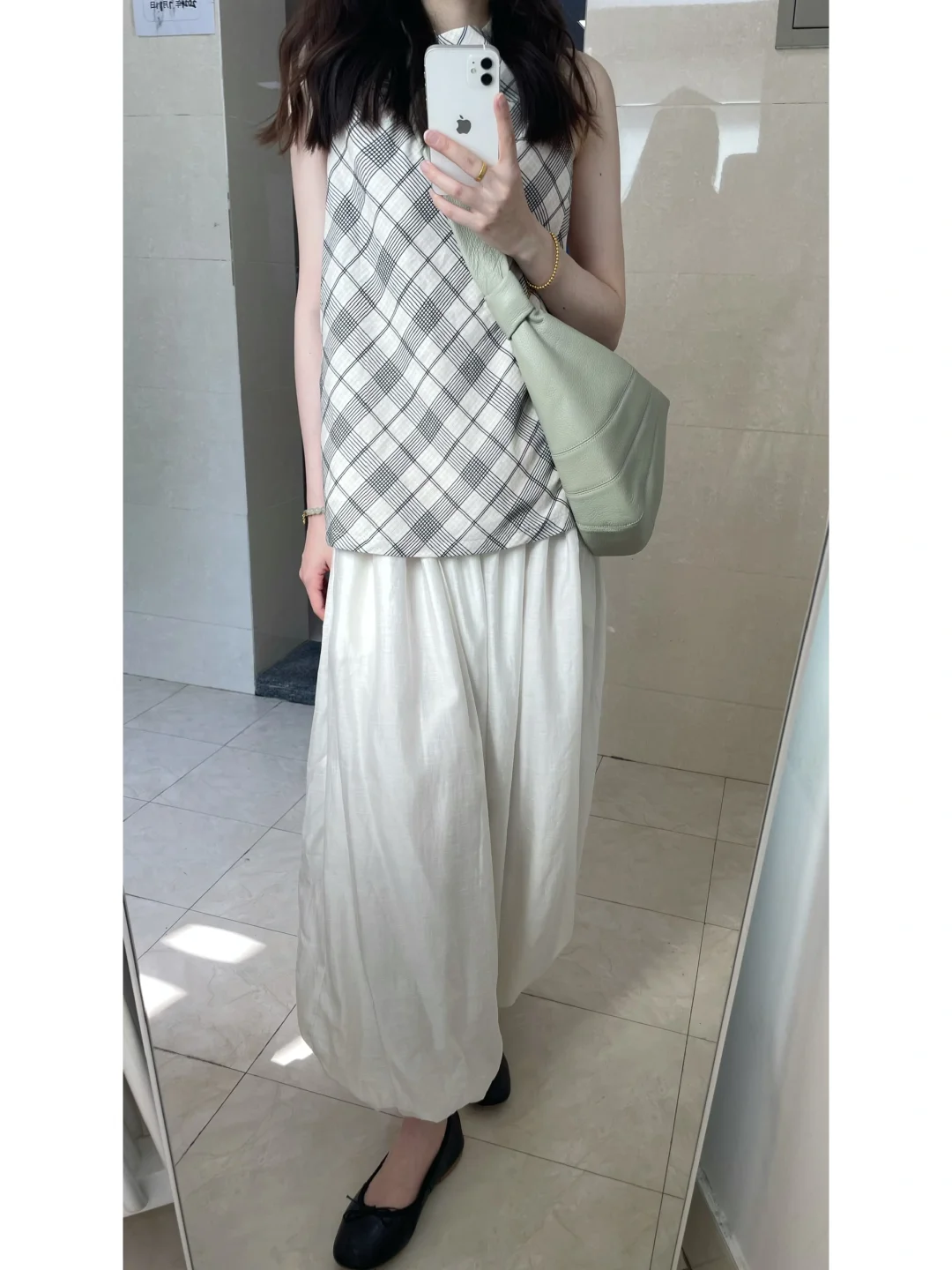 周末穿格子吊带