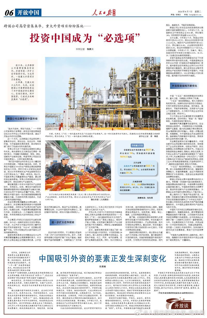 【今日#人民日报海外版导读# | 投资中国成为“必选项”】今日出版的#人民日报海