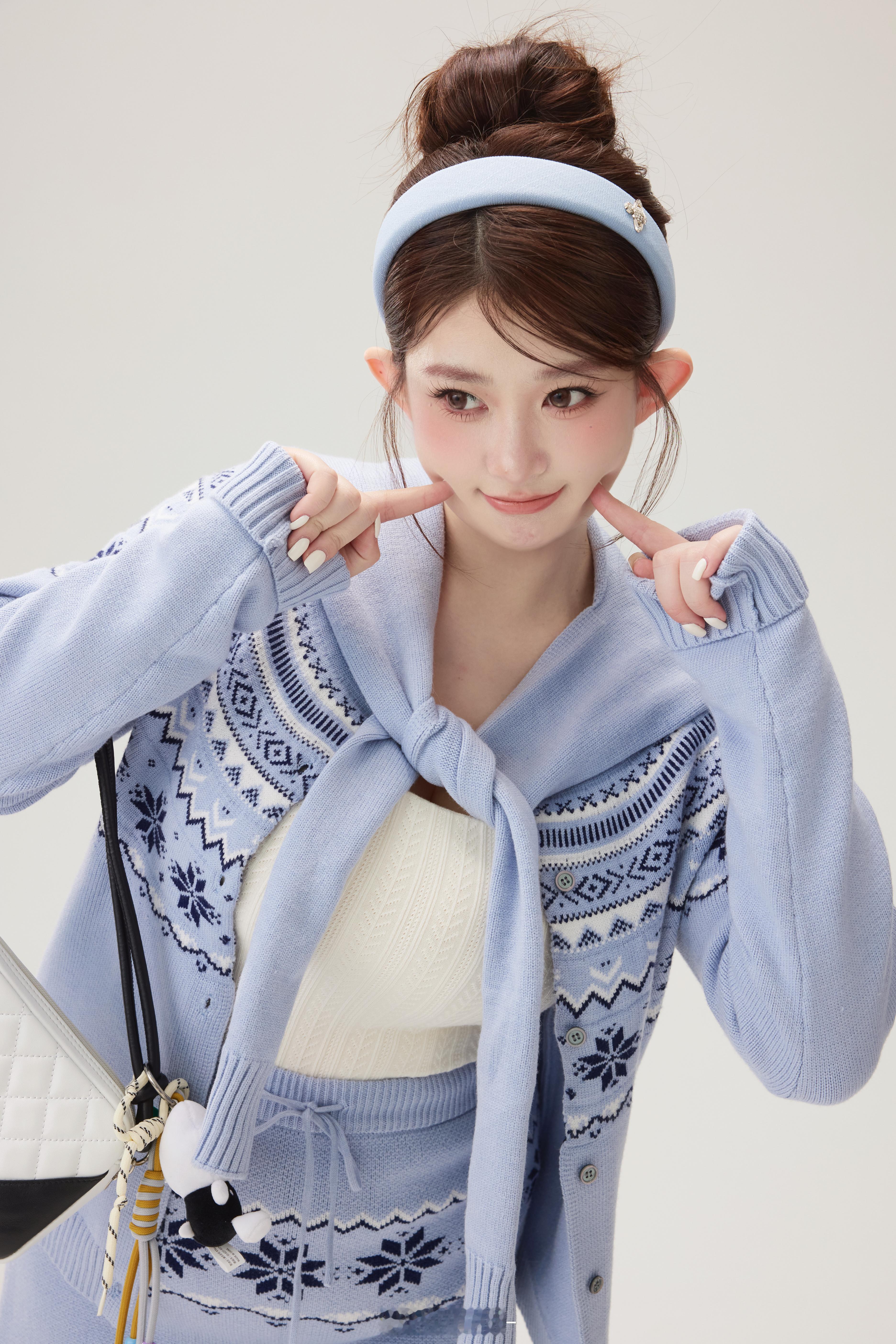 雪山费尔岛三件套太是韩系甜美味儿了～🩵超级冬日浪漫的蓝 氛围感满满❄️不用费脑