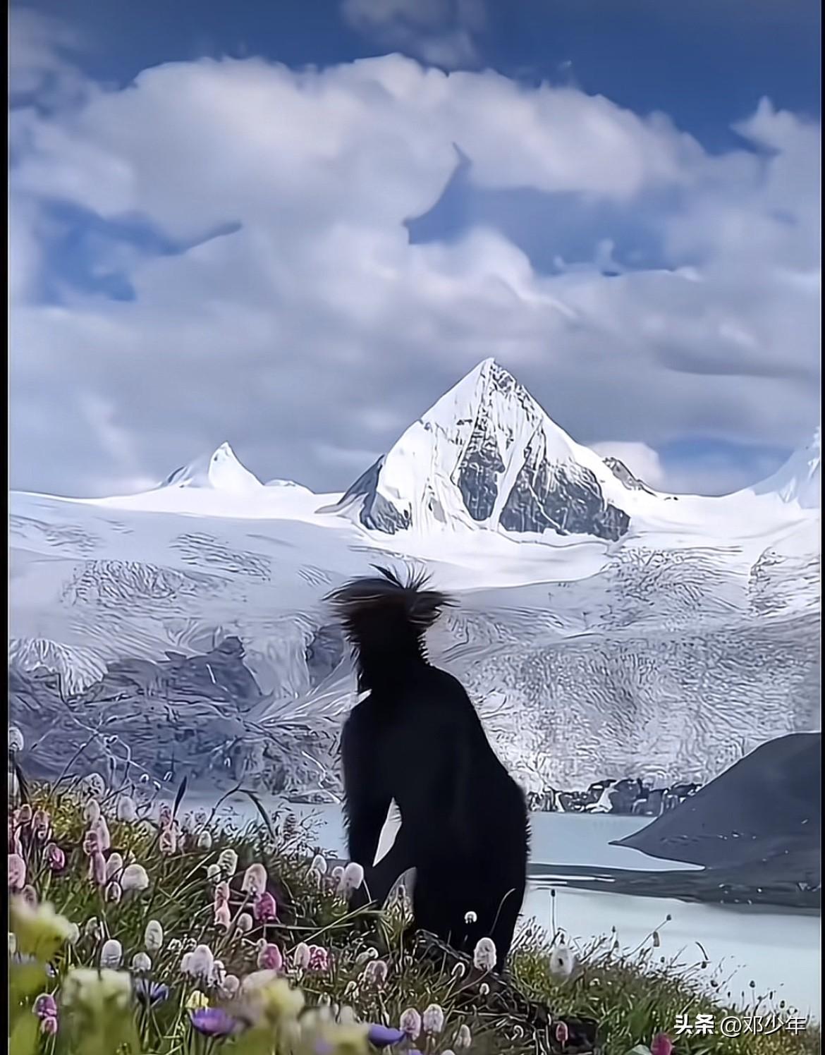 图一看着这是啥动物啊，野人？大猩猩？怪物？直到他转过头来，这是一只狗！它的尾巴也