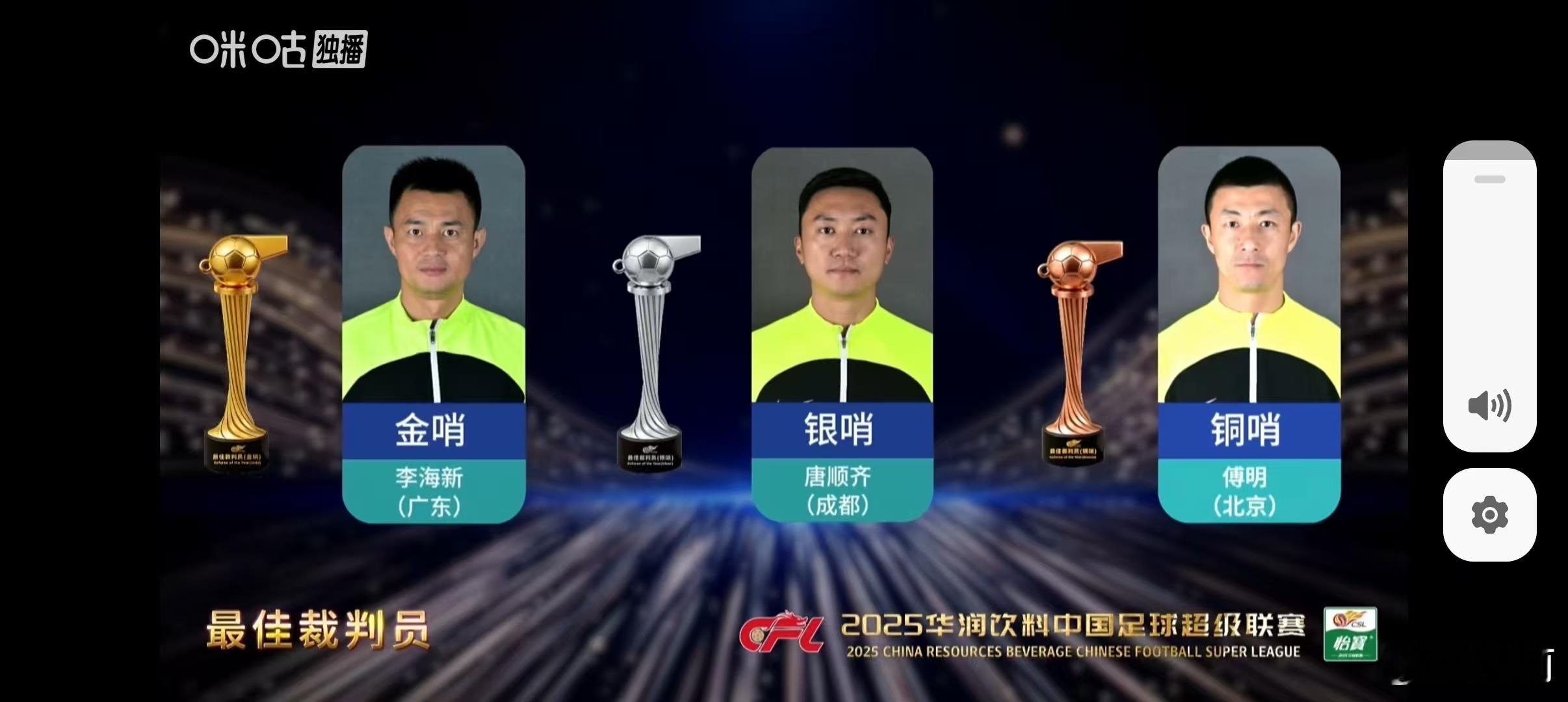 中足联颁奖典礼2025赛季中国足球职业联赛颁奖会2025中超联赛最佳裁判李海新今