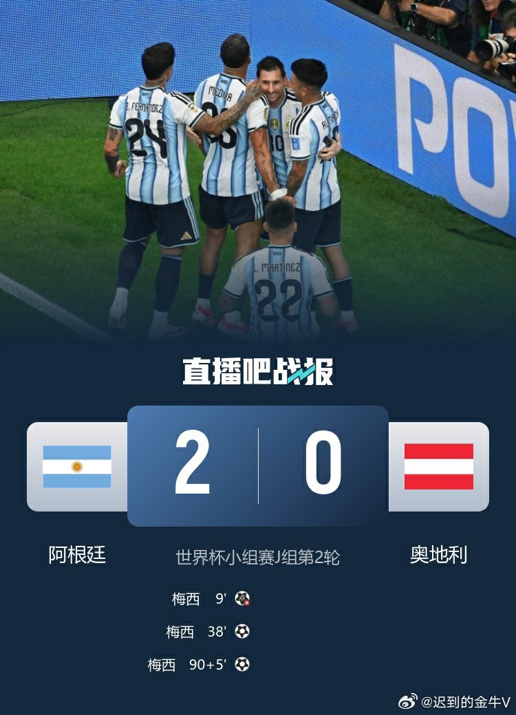 阿根廷2比0奥地利北京时间6月23日，美加墨世界杯J组第二轮，卫冕冠军阿根廷2-