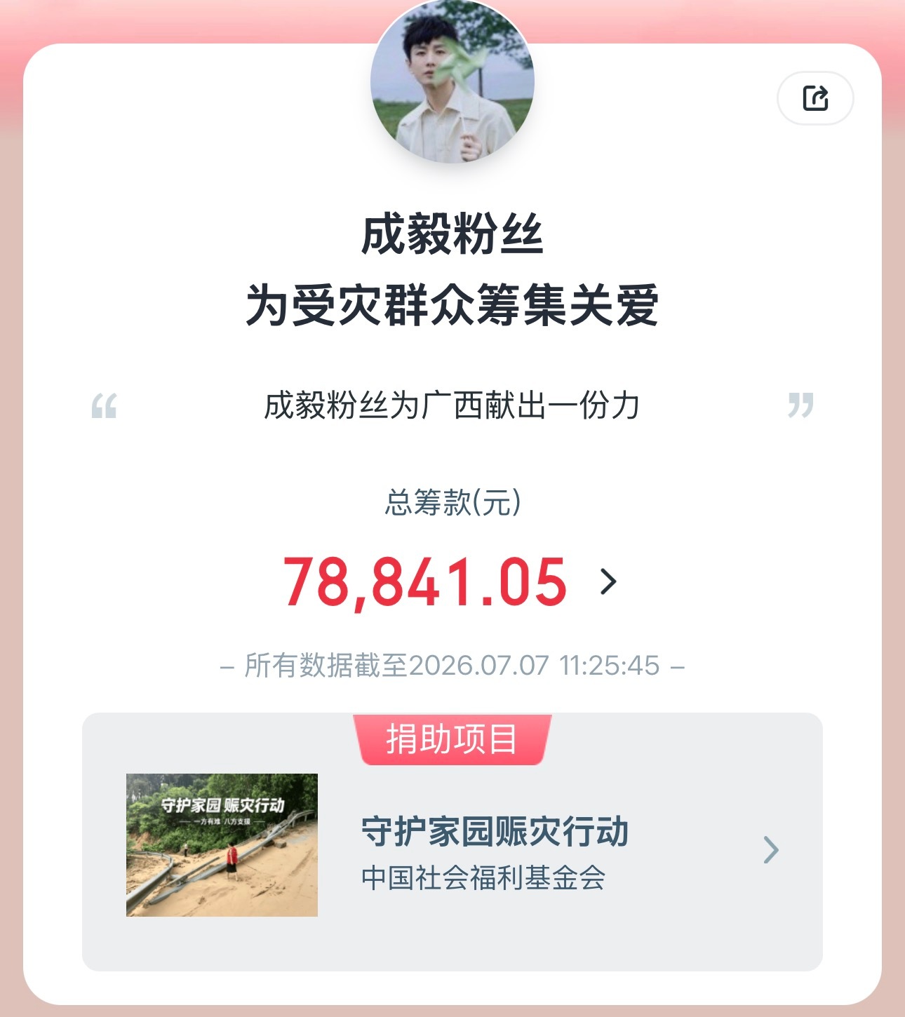 和成毅粉丝一同传递温暖一方有难八方支援！天灾虽无情，善意始终相伴，我们携手共度难