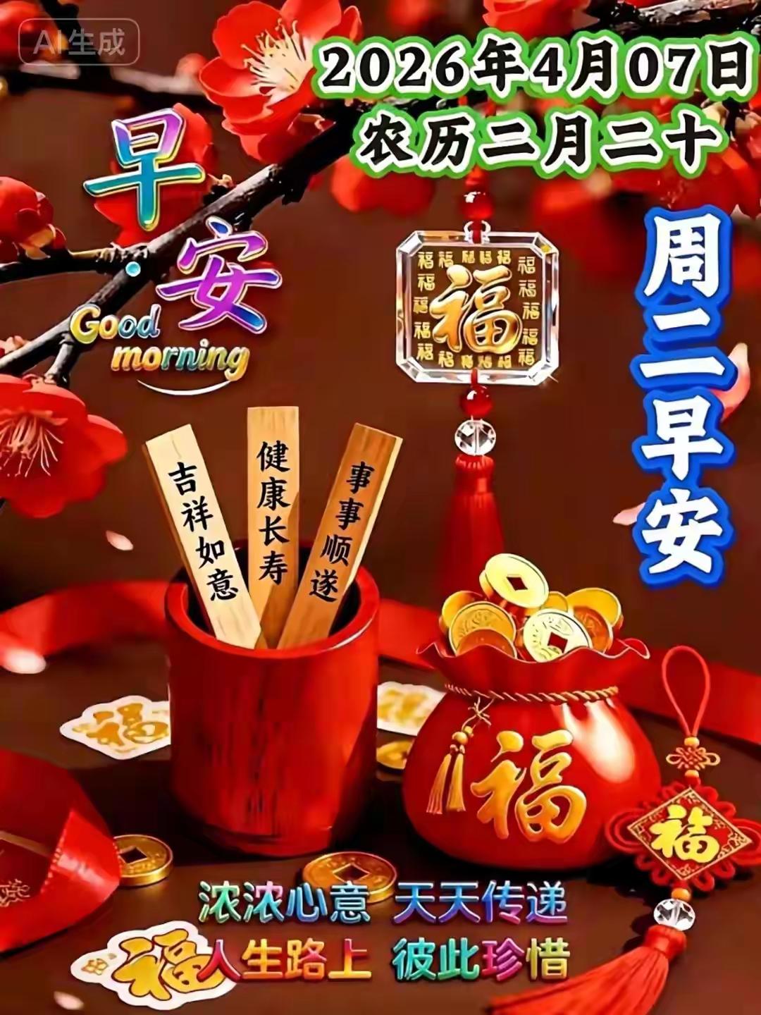 早安呀！晨光正好，岁月安暖。愿你马年不负韶华，不负自己，眼里有光，心中有爱。
所