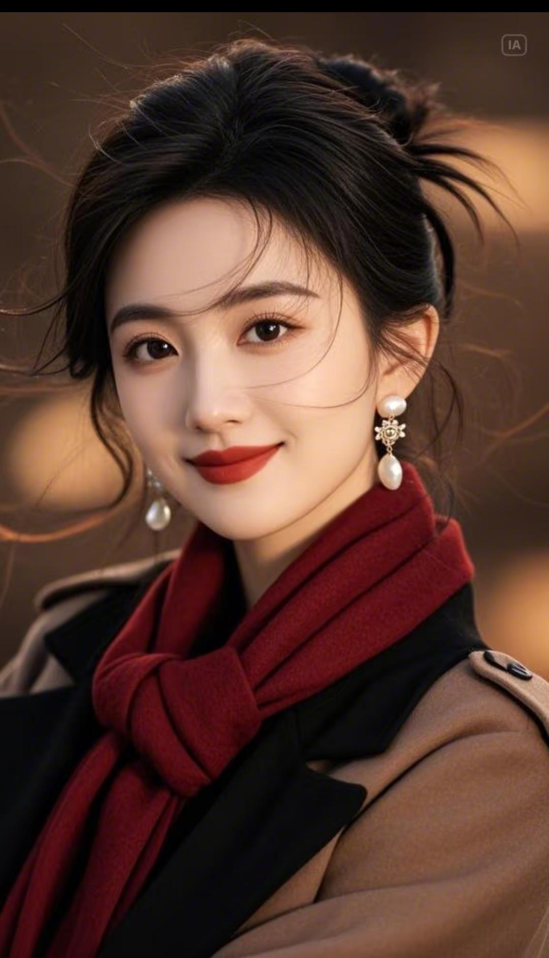 优雅红唇，复古耳环，秋冬穿搭指南。高雅气质美女 美女人像群