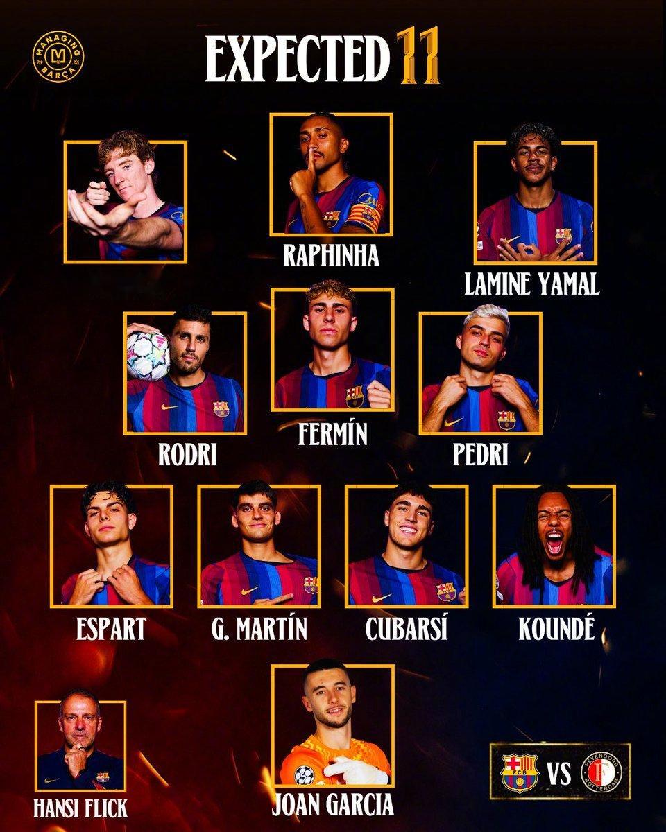 ⚽️ 巴萨欧冠对阵费耶诺德的首发阵容预测来啦！🔵🔴巴萨 欧冠 ​​​