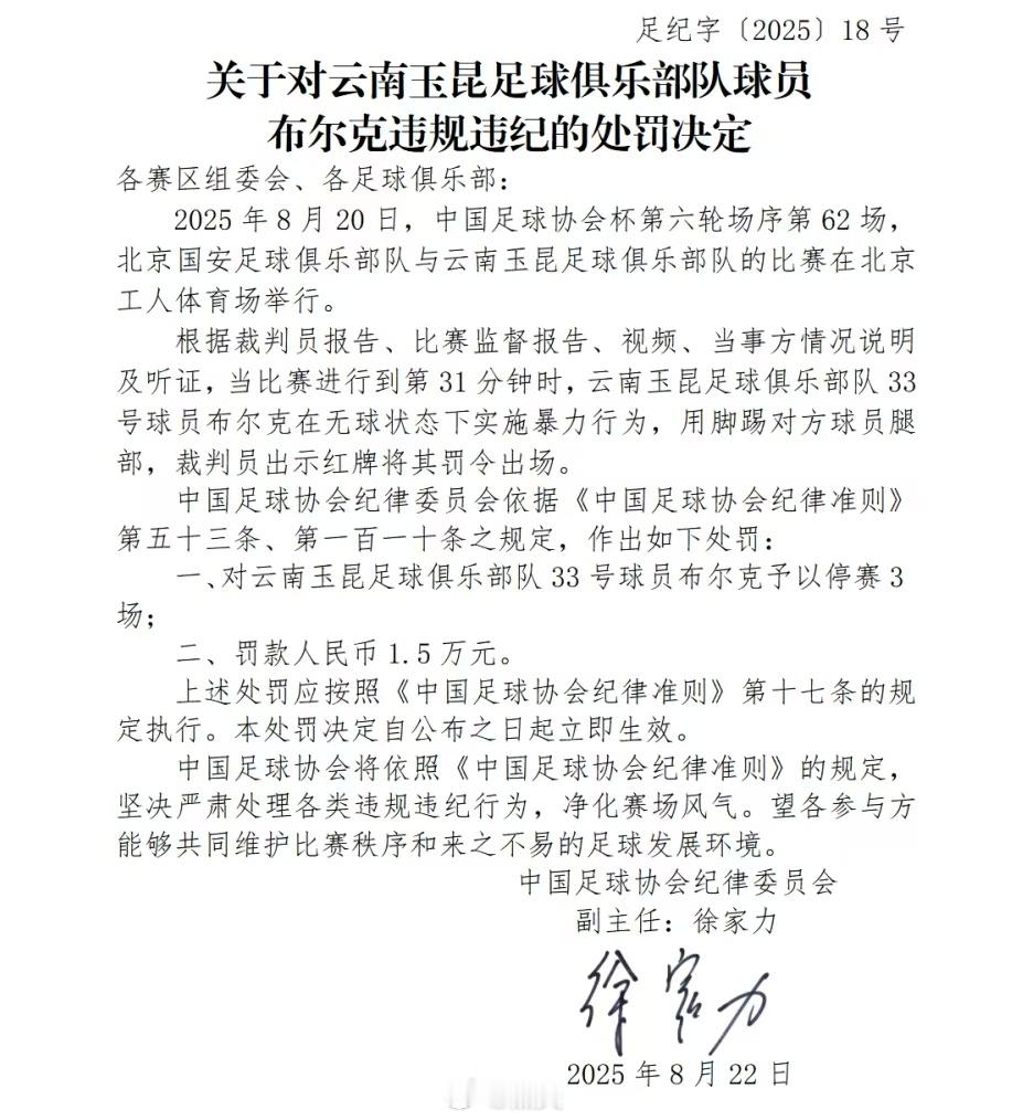玉昆外援布尔克被停赛3场 玉昆外援布尔克被追罚 足协杯半决赛云南玉昆对北京国安，